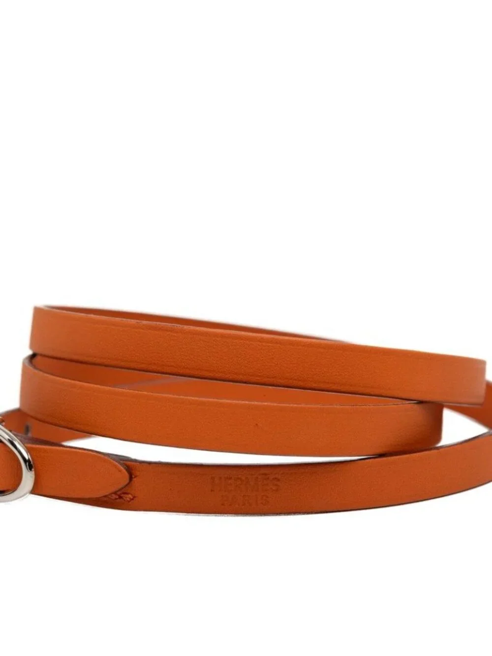 Hermes Hapi Triple Strand Bracelet Orange Leather Metal
